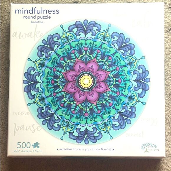 Mindful Living Round Puzzle with Mandala Design - Picture 1 of 5